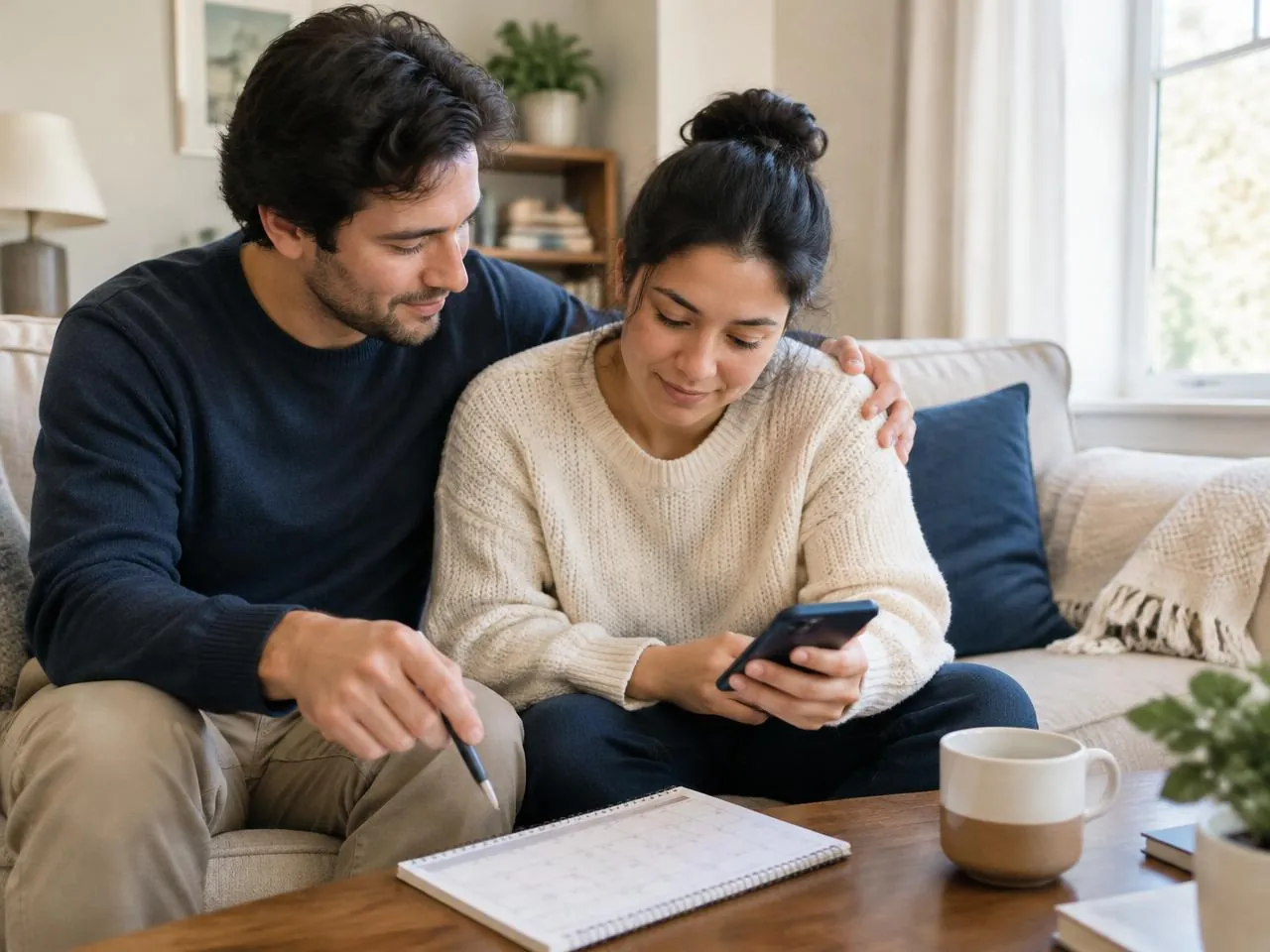A family member helping an adult relative plan appointments on a calendar at home